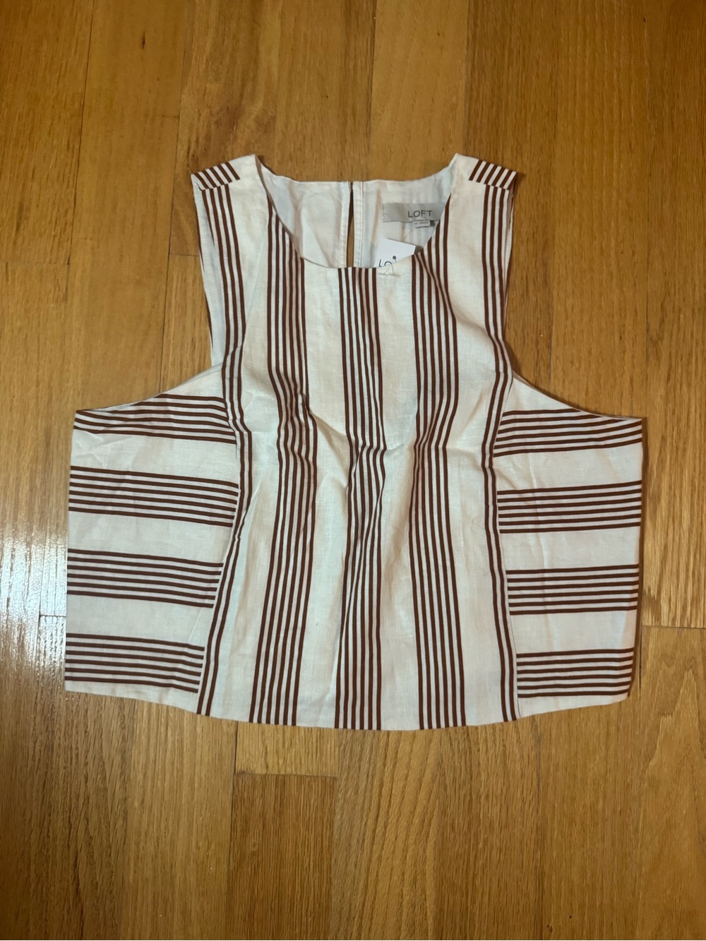 LOFT Cream and Brown Striped Sleeveless Crop Top